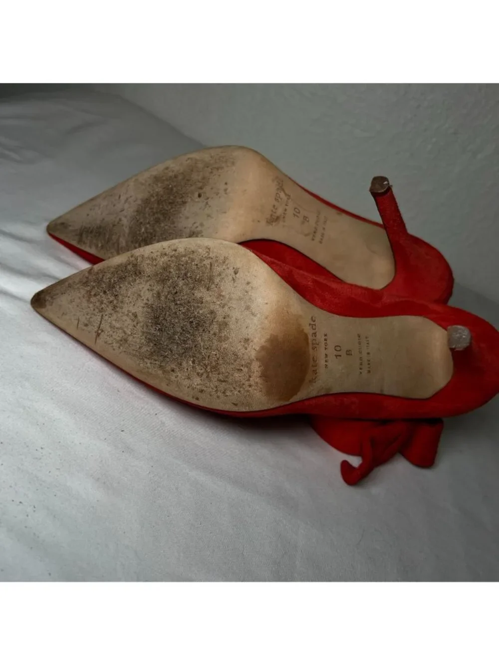 Kate Spade Levie Ankle Strap Bow Suede Stiletto Pumps Red Pointed Toe Size 10